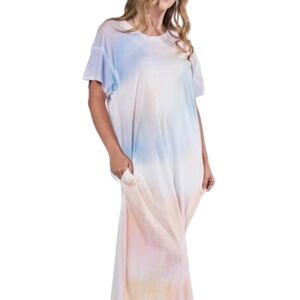 Spirit Jersey Tie-Dye Maxi Dress with Pockets Women's S  Pastel Multicolor